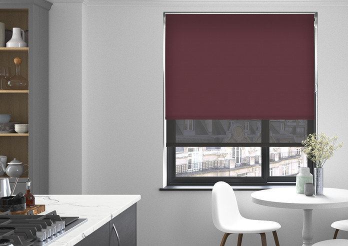 Rimini (Blackout), Plum & Optima Bracken - Double Roller Blind - Image 3